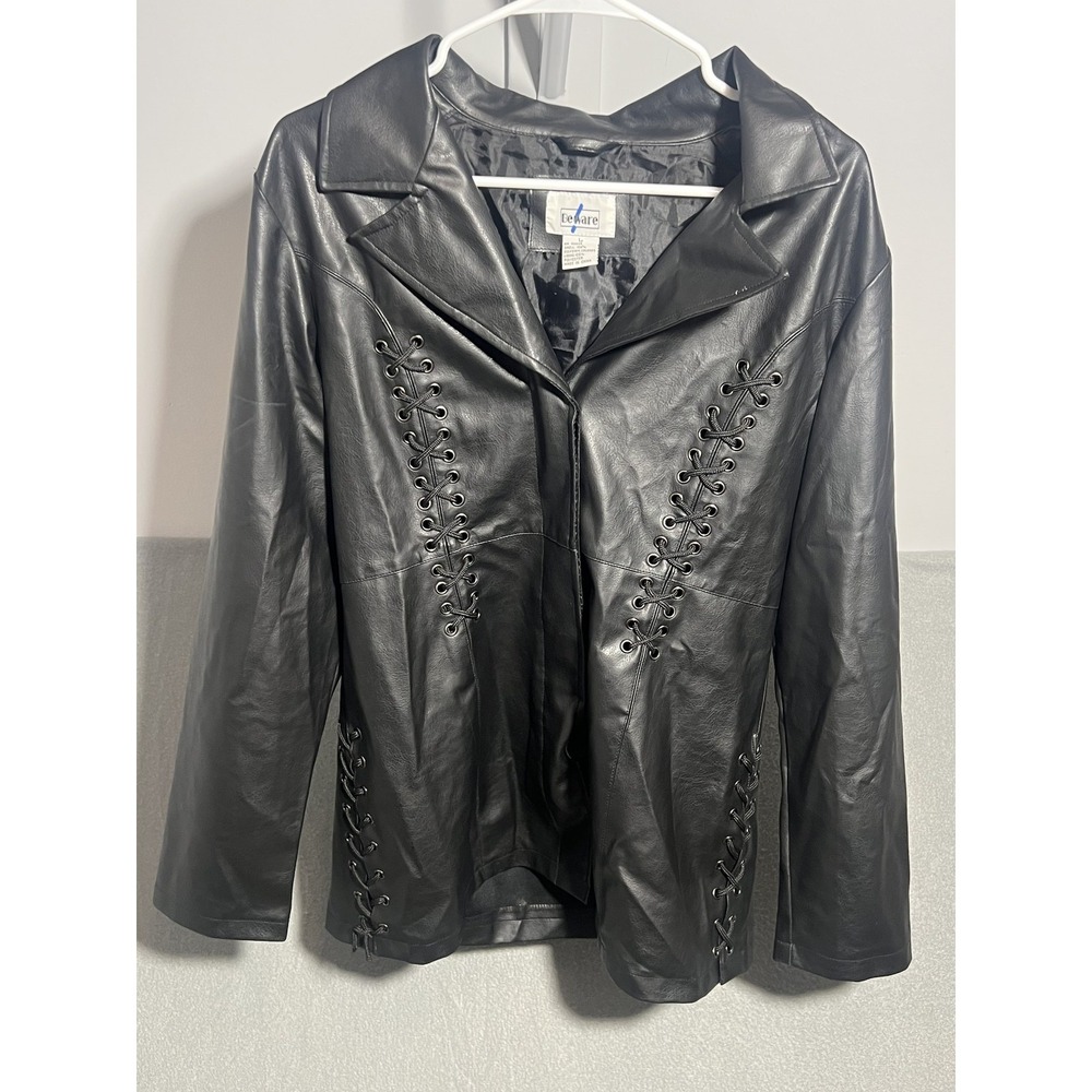 Beware Women's Black Faux Leather Lace-Up Jacket Blazer Style Size L
